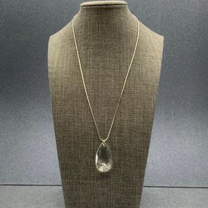 Clear Teardrop Silver Necklace Pendant Faceted